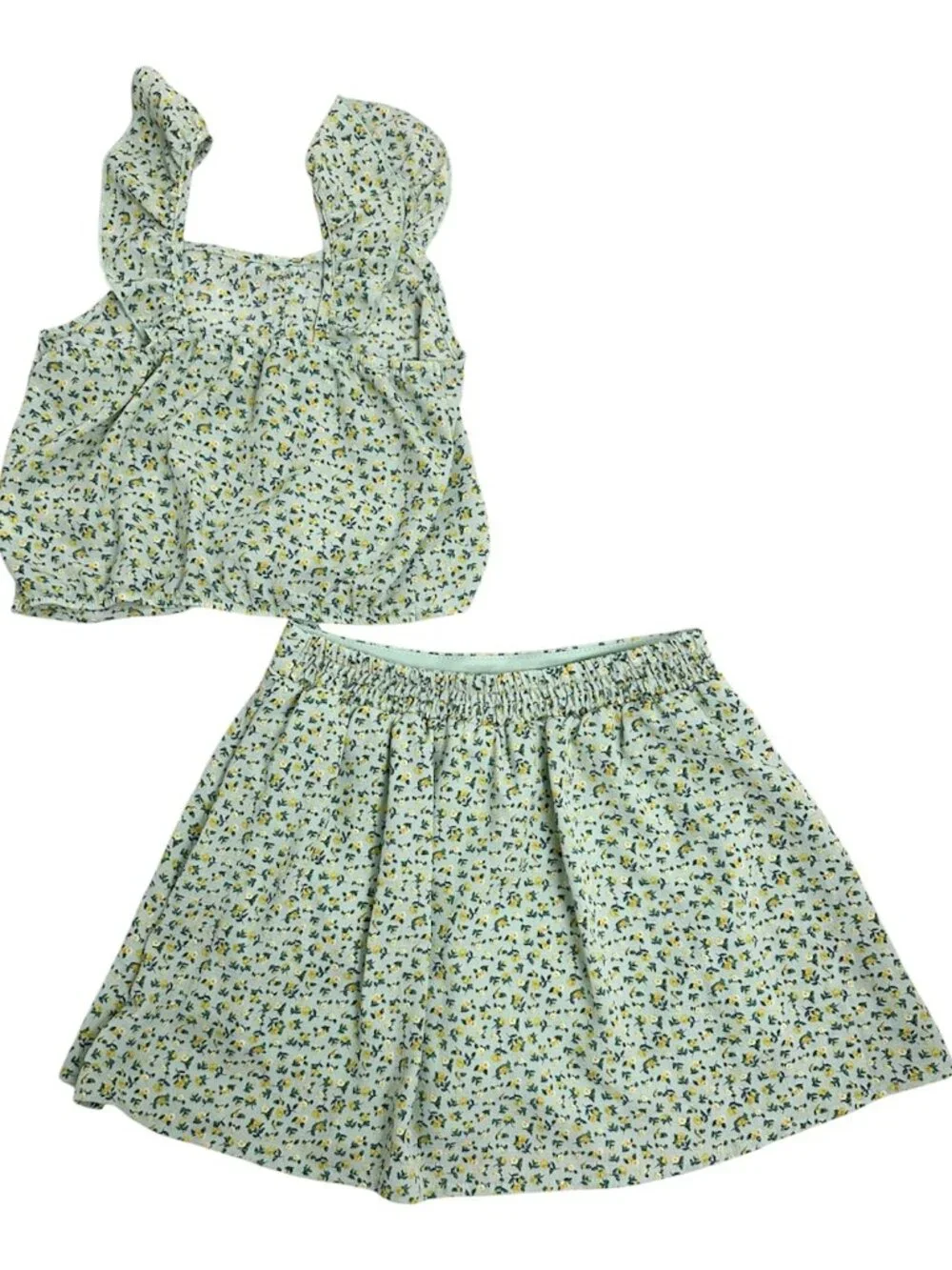 Speechles Kids Girls Skirt Outfit Set Green Floral Size 12 Sleeveless Pre-owned